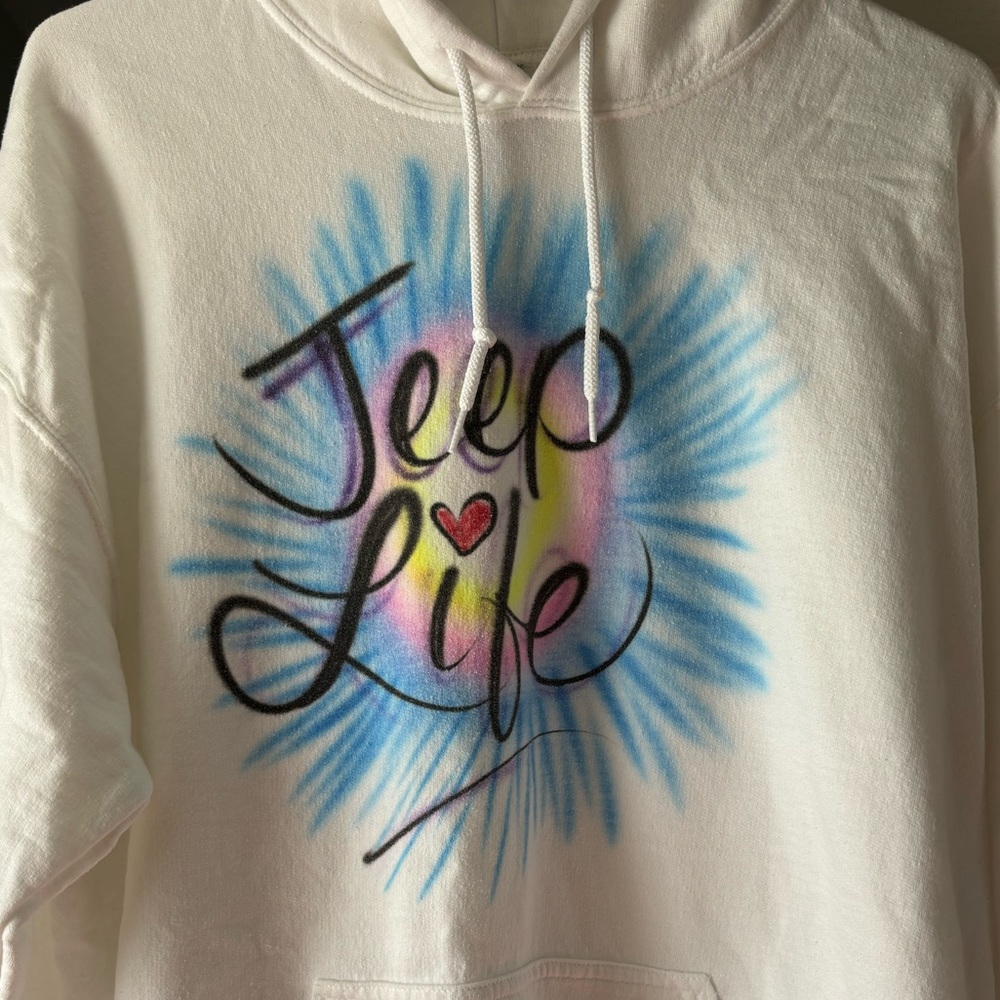 NWOT White Airbrushed Jeep Life Hoodie Sweatshirt